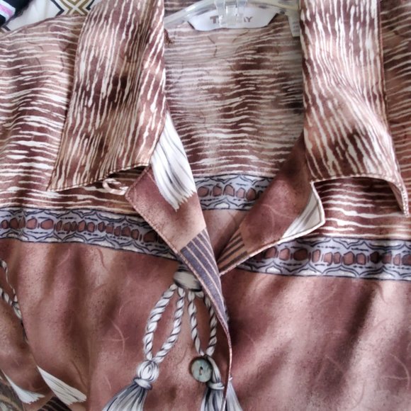 Y2K Women's Country Western Shirt Blouse Button Down Collared Cuffs Vents V Neck - Picture 7 of 8